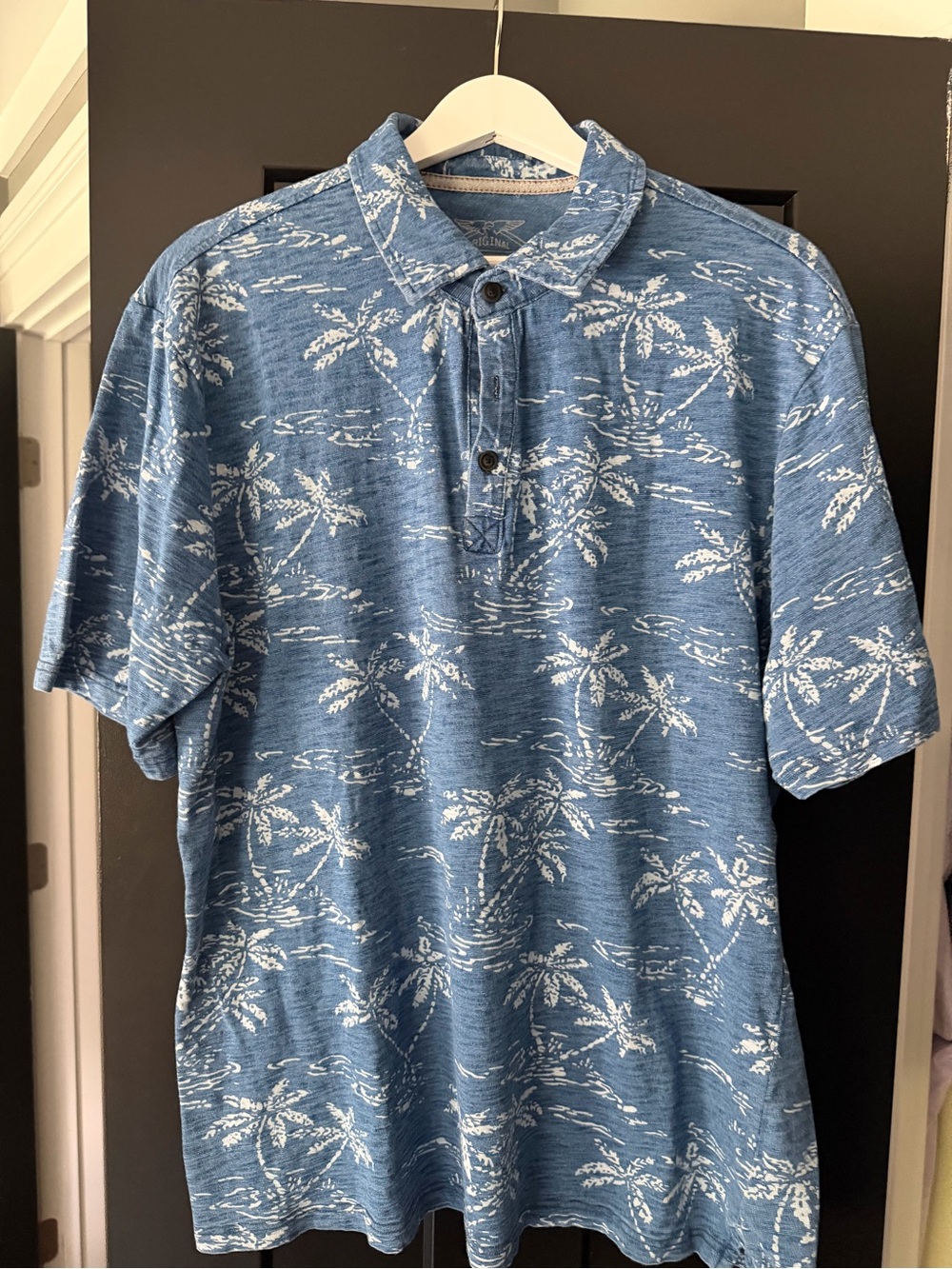 Weatherproof Blue Palm-Print Polo